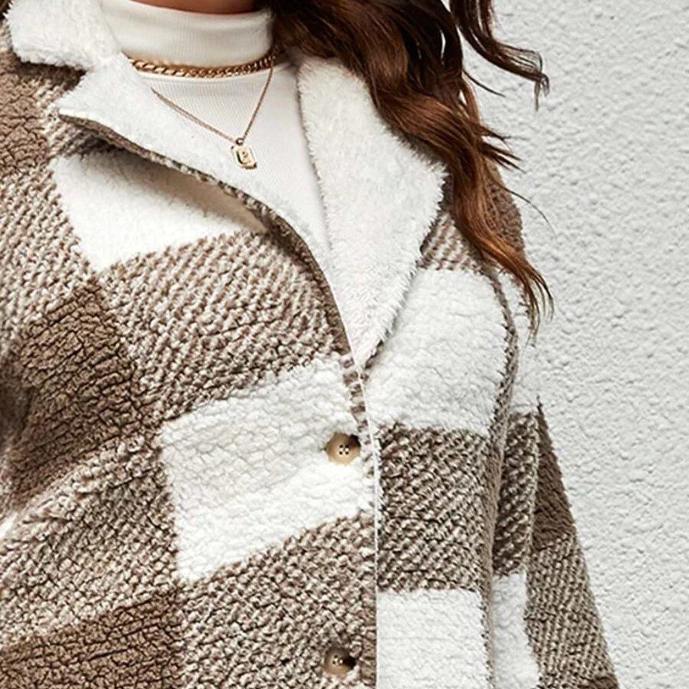 Plus Size Cuddle up Buffalo Plaid button down Teddy Coat - Picture 3 of 5